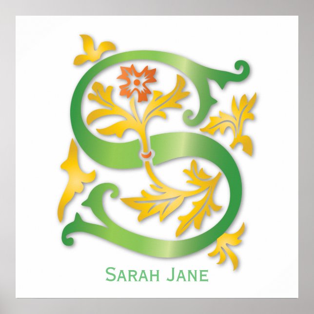 Póster Letra S Monograma Fleur de lis (Frente)