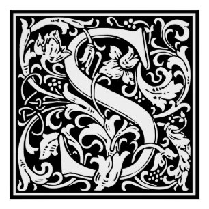 Póster Letra S Monograma medieval Art Nouveau