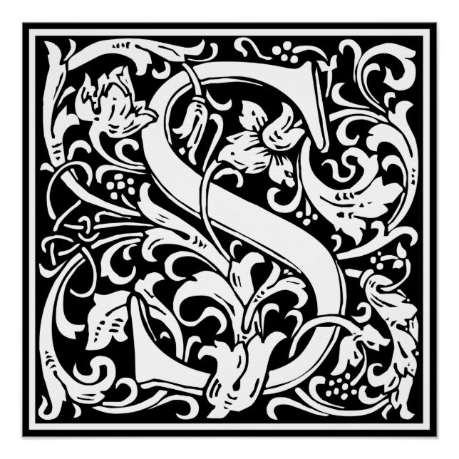 Póster Letra S Monograma medieval Art Nouveau (Anverso)