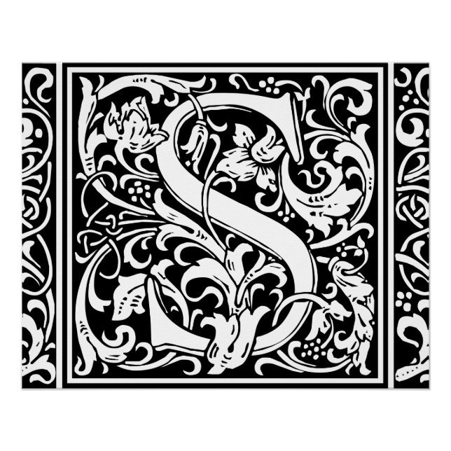 Póster Letra S Monograma medieval Art Nouveau (Anverso)