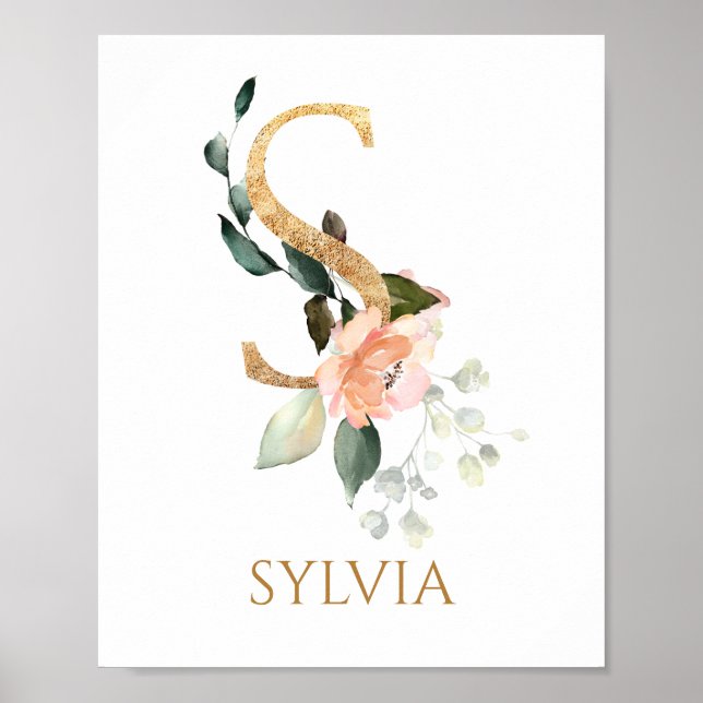 Póster Letra S Monogramo rosa rosa Poster de enfermería (Frente)