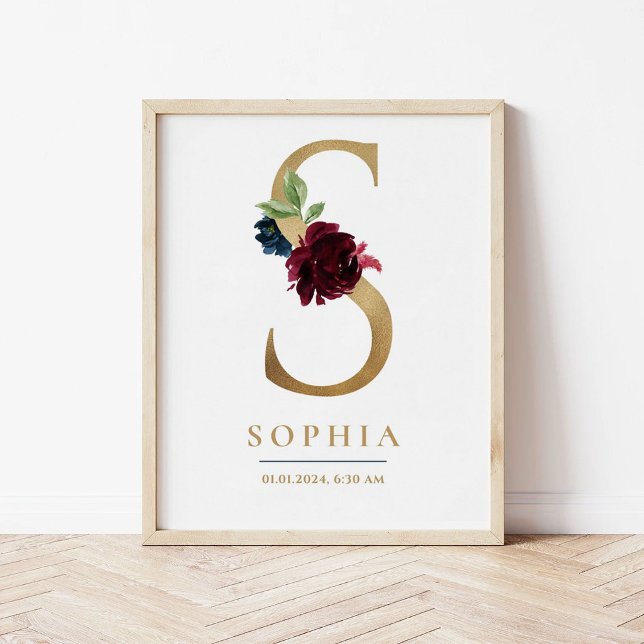 Póster Letra S Nombre Monograma Marsala Nursera Floral (Subido por el creador)