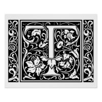 Letra T Monograma medieval Art Nouveau