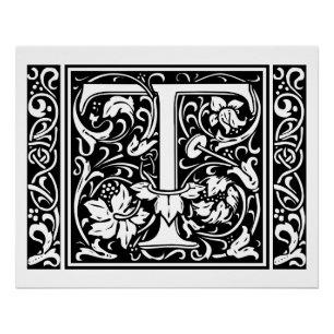 Póster Letra T Monograma medieval Art Nouveau