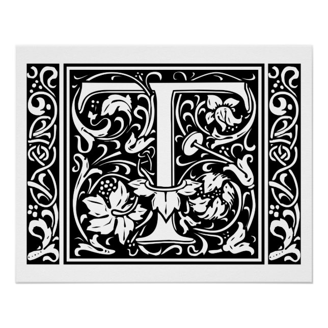 Póster Letra T Monograma medieval Art Nouveau (Anverso)