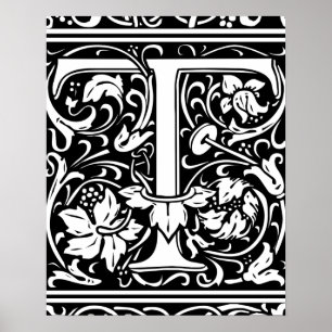 Póster Letra T Monograma Medieval Inicial Vintage