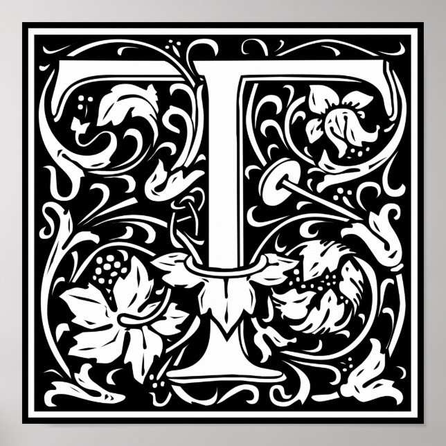 Póster Letra T Monograma medieval Vintage Inicial (Frente)