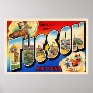 Póster Letra Tucson Arizona AZ vintage grande postal 1