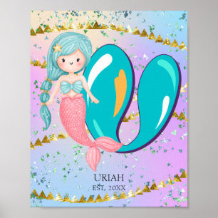 Póster Letra U Monograma Acuarela Cute Cristales De Siren