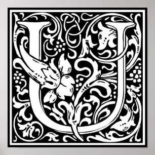 Póster Letra U Monograma medieval Art Nouveau