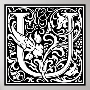 Póster Letra U Monograma Medieval Art Nouveau