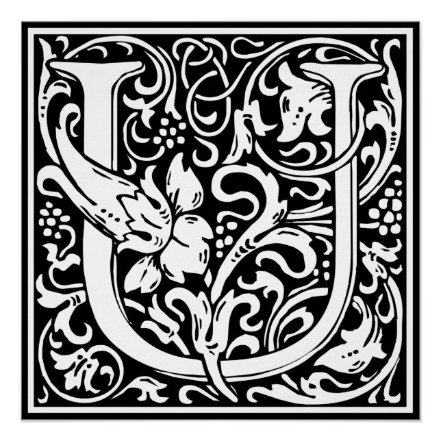 Póster Letra U Monograma medieval Art Nouveau (Anverso)