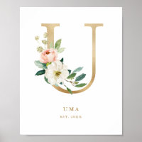 Letra U Nursera de Relieve metalizado dorado flora