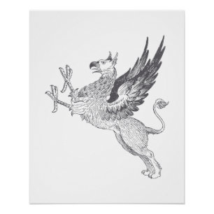 Póster Letra vintage Press Griffin Line Art