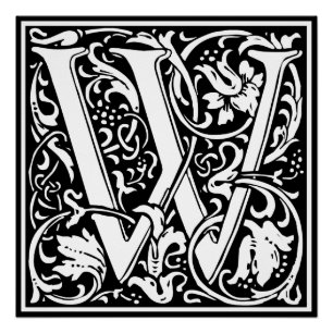 Póster Letra W Arte Nouveau Monograma Medieval
