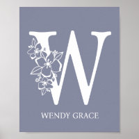 Letra W Monograma Floral Nombre Nursery Moderno