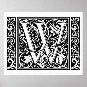 Póster Letra W Monograma Medieval Art Nouveau