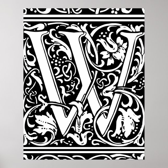 Póster Letra W Monograma medieval Vintage inicial (Frente)