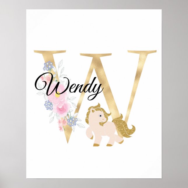 Póster Letra W personalizada monograma con pony (Frente)