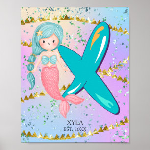 Póster Letra X Monograma Acuarela Cuta Cristales De Siren