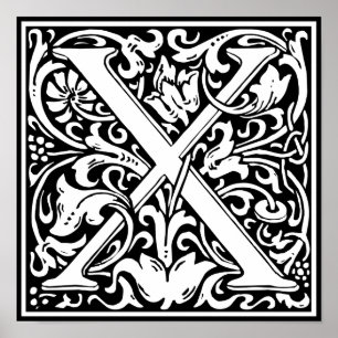 Póster Letra X Monograma medieval Art Nouveau