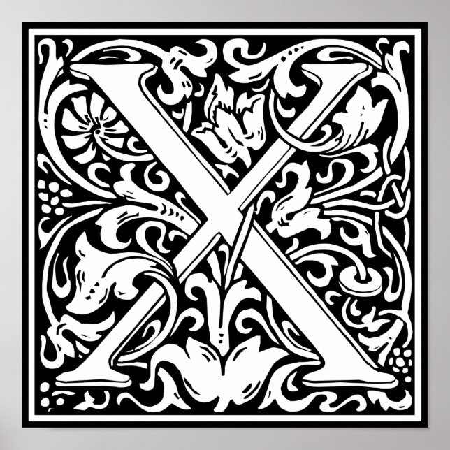 Póster Letra X Monograma medieval Art Nouveau (Frente)