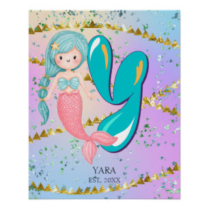 Póster Letra Y Monograma Acuarela Cuta Nursera De Sirena