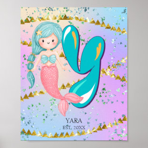 Póster Letra Y Monograma Acuarela Cuta Nursera De Sirena