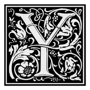 Póster Letra Y Monograma Medieval Art Nouveau