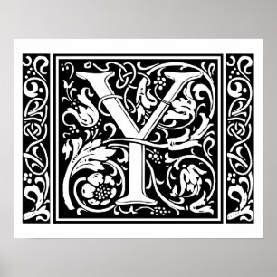 Póster Letra Y Monograma Medieval Art Nouveau