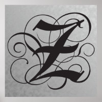 Letra Z, monograma gótico Poster negro