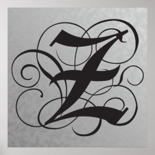 Póster Letra Z, monograma gótico Poster negro