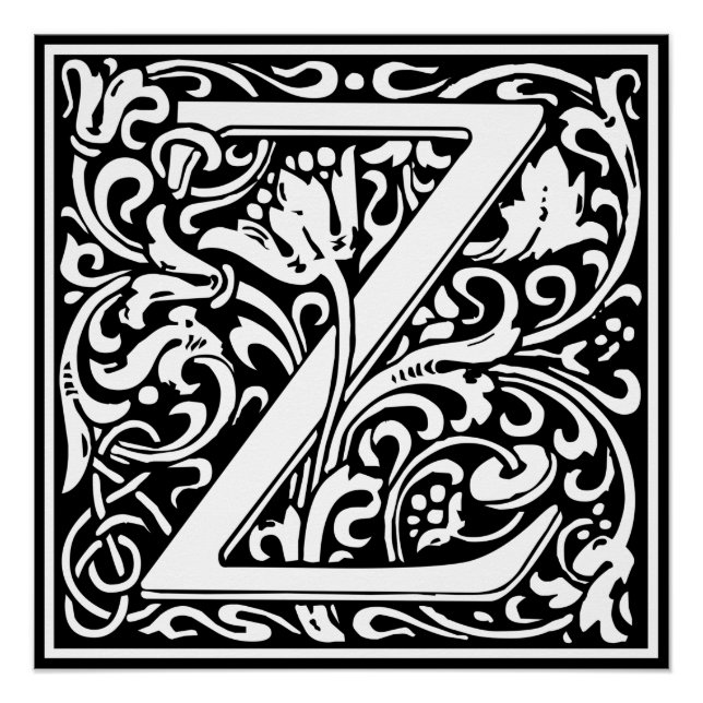 Póster Letra Z Monograma medieval Art Nouveau (Anverso)