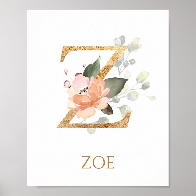 Póster Letra Z Monograma rosa rosa Poster de enfermería (Frente)