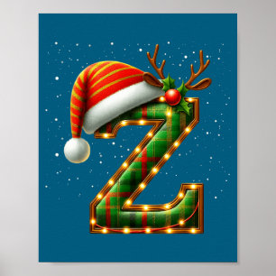 Póster Letra Z Navidad Cuadro Gorro de Santa Monograma In