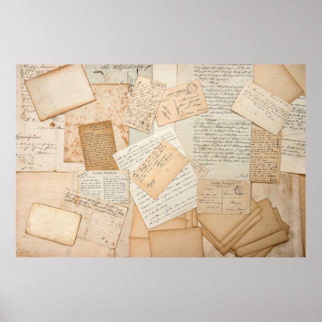 Póster Letras antiguas, manuscritos, postales antiguas, e (Frente)
