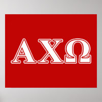 Letras blancas y rojas de Alphi Chi Omega