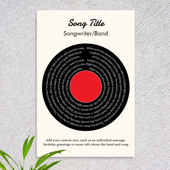 Póster Letras de Canciones Personalizadas Disco de Vinilo (This cool retro record poster features your own choice of lyrics, song title, band and footer text)