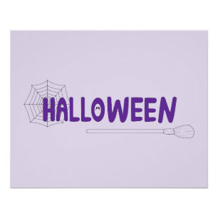 Póster Letras de Halloween en Morado con Telaraña y Bruja