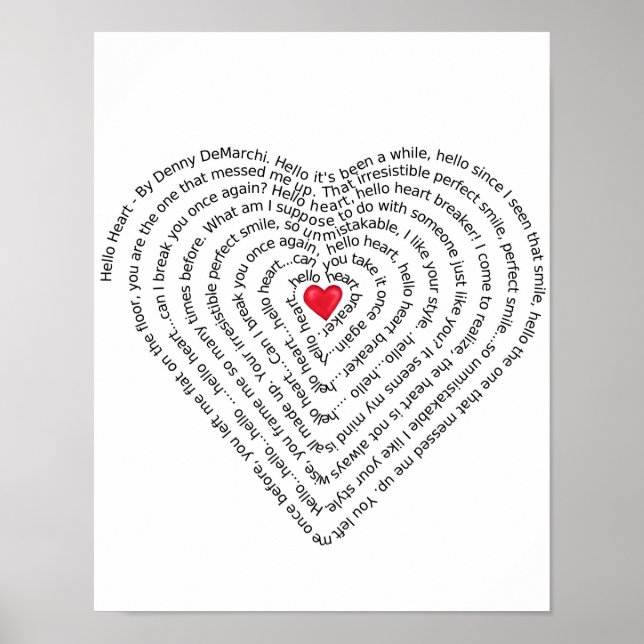 Póster Letras de la canción Hello Heart, de Denny DeMarch (Frente)