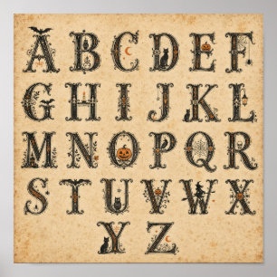 Póster Letras del alfabeto de Halloween Victoriano