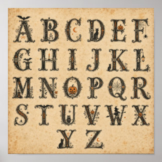 Póster Letras del alfabeto de Halloween Victoriano