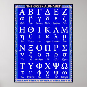 Póster Letras del alfabeto griego en orden   Azul estétic