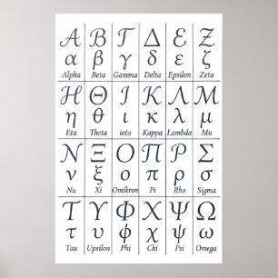 Póster Letras del alfabeto griego manuscritas Caligrafí