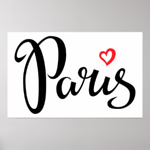 Póster Letras del cepillo de París con el corazón