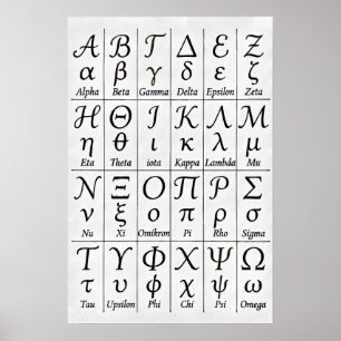 Póster Letras griegas manuscritas   Alfabeto griego cursi