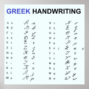 Póster Letras Griegas Manuscritas   Aprende Alfabeto Grie