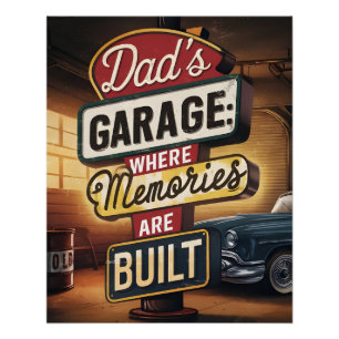 Póster Letrero Automotriz Retro Vintage del Garaje de Pap