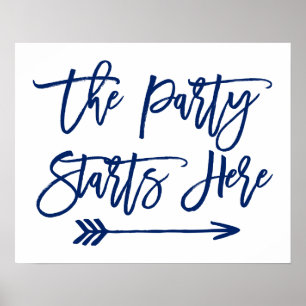 Póster Letrero Chic Mano Alzada La Fiesta Comienza Aquí