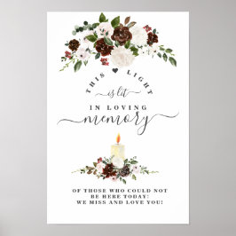 Póster Letrero conmemorativo Bordo Floral Blanco En Memor